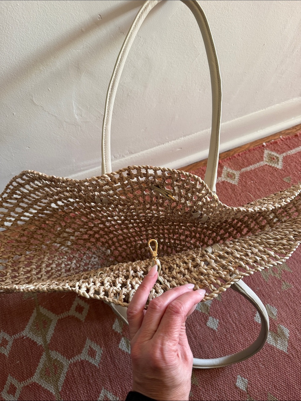 Eilaf Shamisa Braided Natural Straw Bucket Tote Ivory Leather Trim $395 - Picture 14 of 14